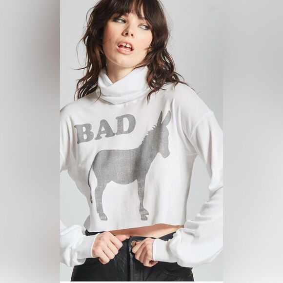 Recycled Karma Bad Donkey Cropped Turtle Neck Tee. New - Picture 1 of 3